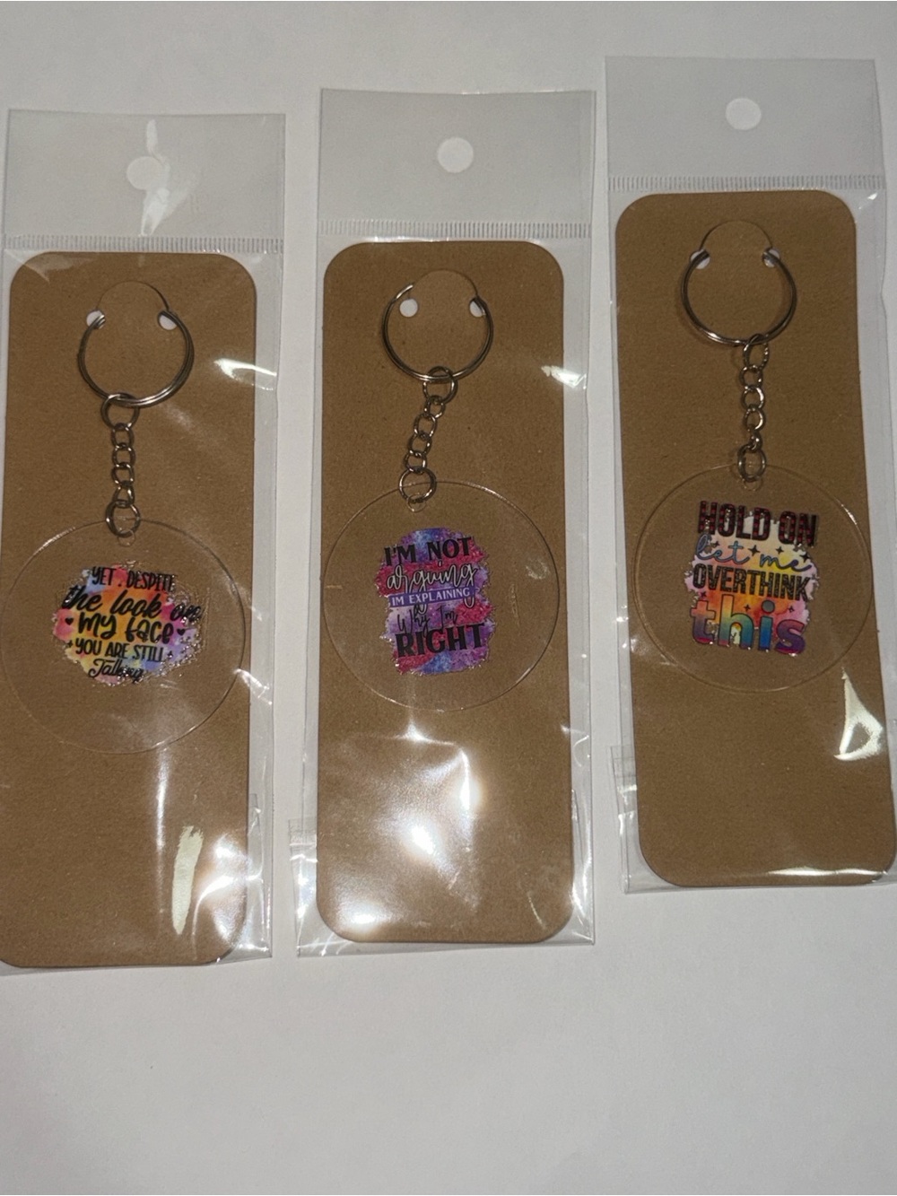 Acrylic Round Keychain with Colorful Quote Design - Multicolor - Picture 4 of 6